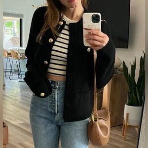 H&M | Black Knit Cardigan Sweater with Gold Gold Buttons | S